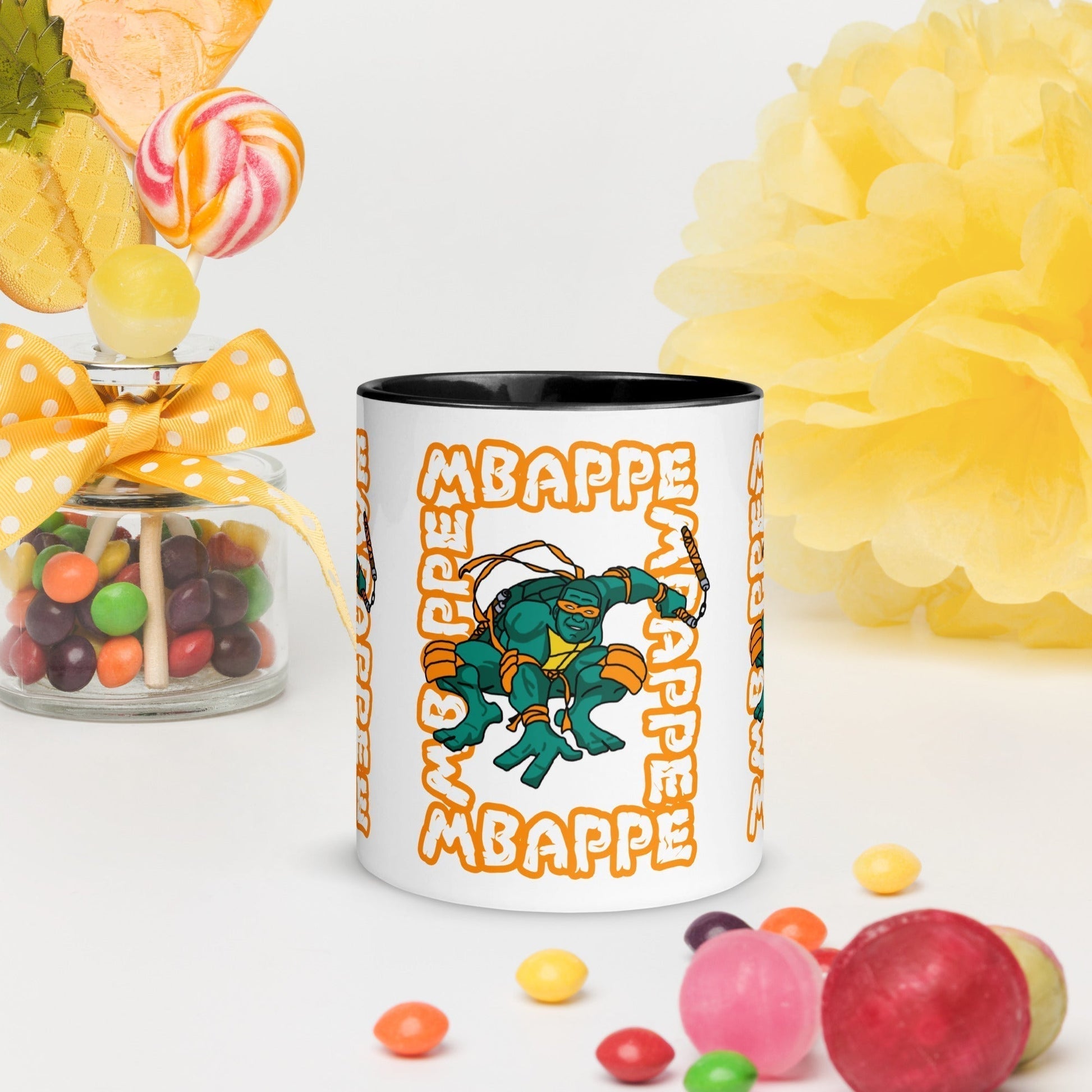 Kylian Mbappe Orange Ninja Turtle Michelangelo Mug with Color Inside Mugs Football Kylian Mbappe Ninja Turtles PSG Real Madrid Next Cult Brand