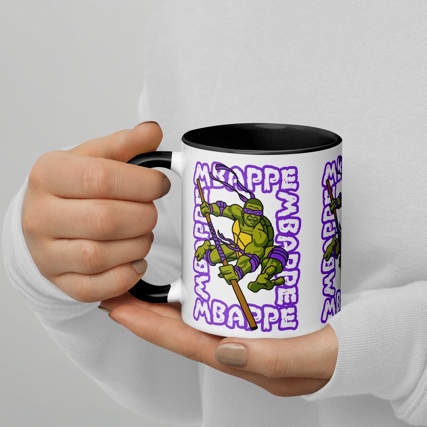 Kylian Mbappe Purple Ninja Turtle Donatello Mug with Color Inside Black Mugs Football Kylian Mbappe Ninja Turtles PSG Real Madrid Next Cult Brand