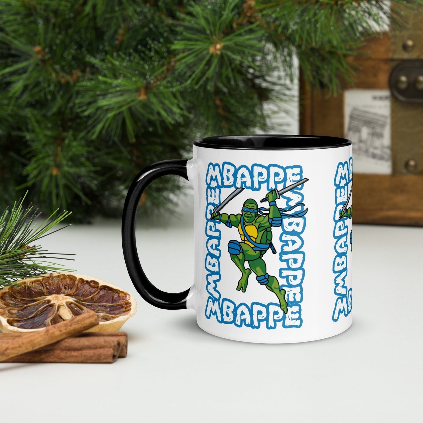 Kylian Mbappe Blue Ninja Turtle Leonardo Mug with Color Inside Black Mugs Football Kylian Mbappe Ninja Turtles PSG Real Madrid Next Cult Brand