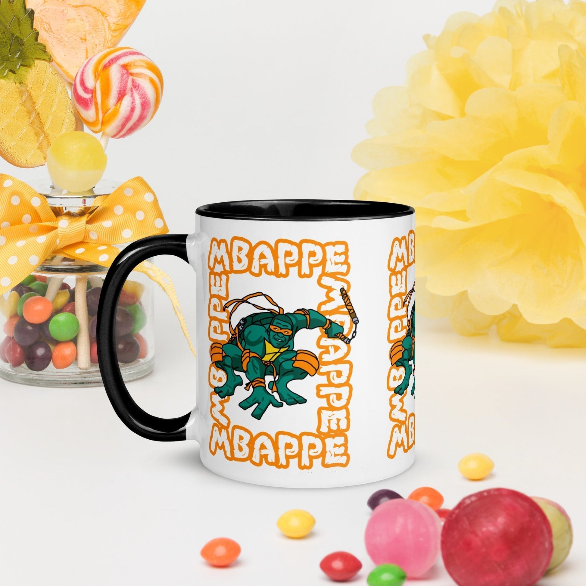 Kylian Mbappe Orange Ninja Turtle Michelangelo Mug with Color Inside Mugs Football Kylian Mbappe Ninja Turtles PSG Real Madrid Next Cult Brand