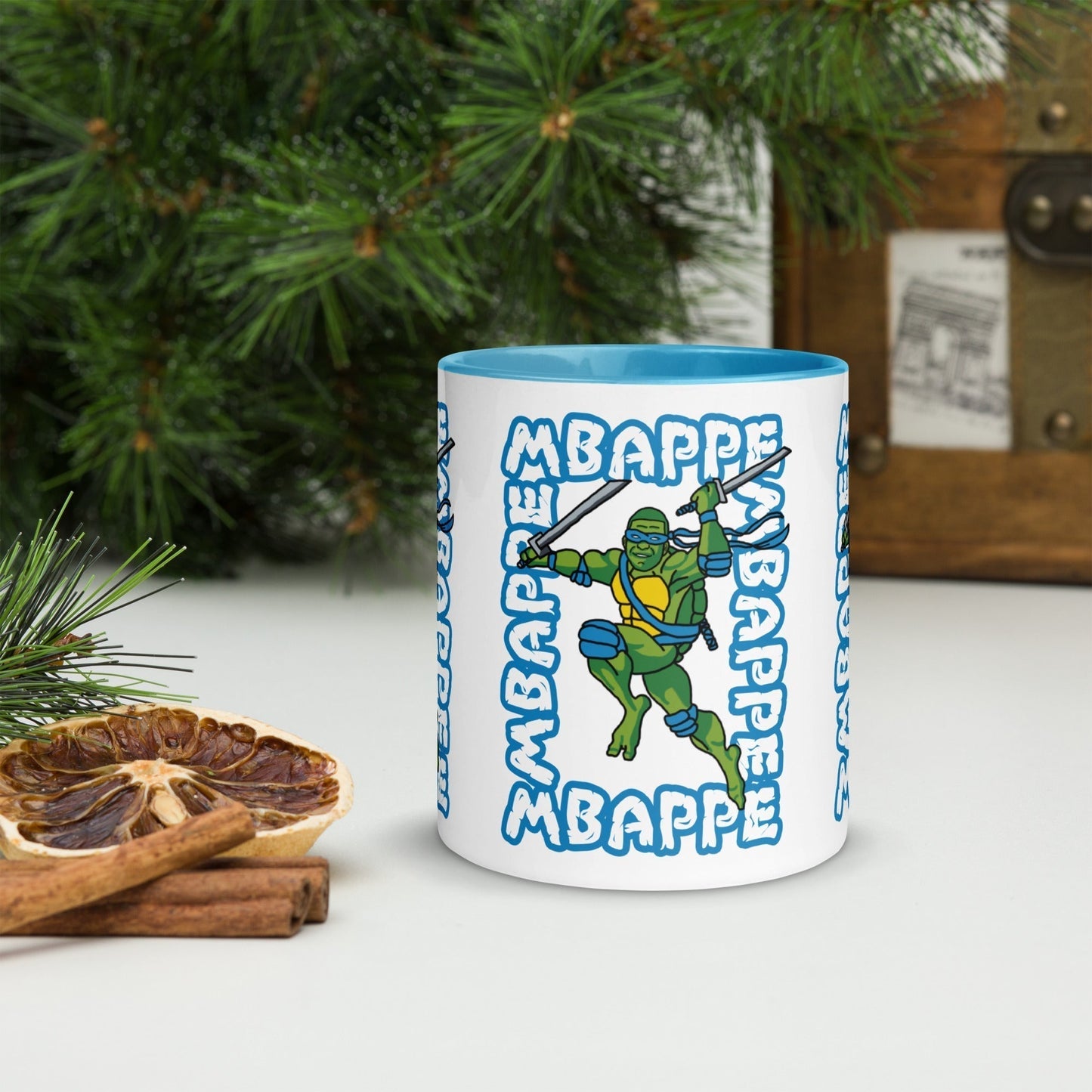 Kylian Mbappe Blue Ninja Turtle Leonardo Mug with Color Inside Mugs Football Kylian Mbappe Ninja Turtles PSG Real Madrid Next Cult Brand