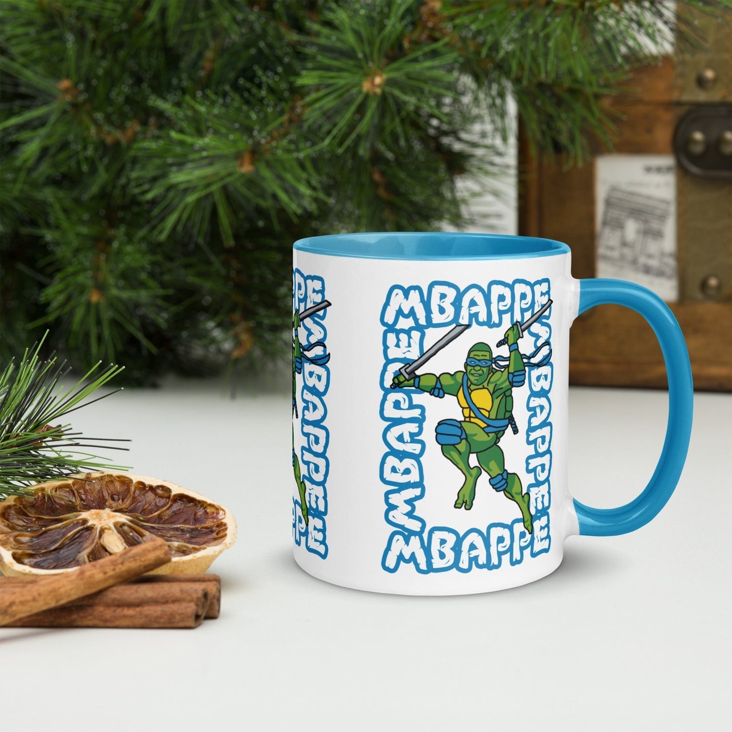 Kylian Mbappe Blue Ninja Turtle Leonardo Mug with Color Inside Mugs Football Kylian Mbappe Ninja Turtles PSG Real Madrid Next Cult Brand