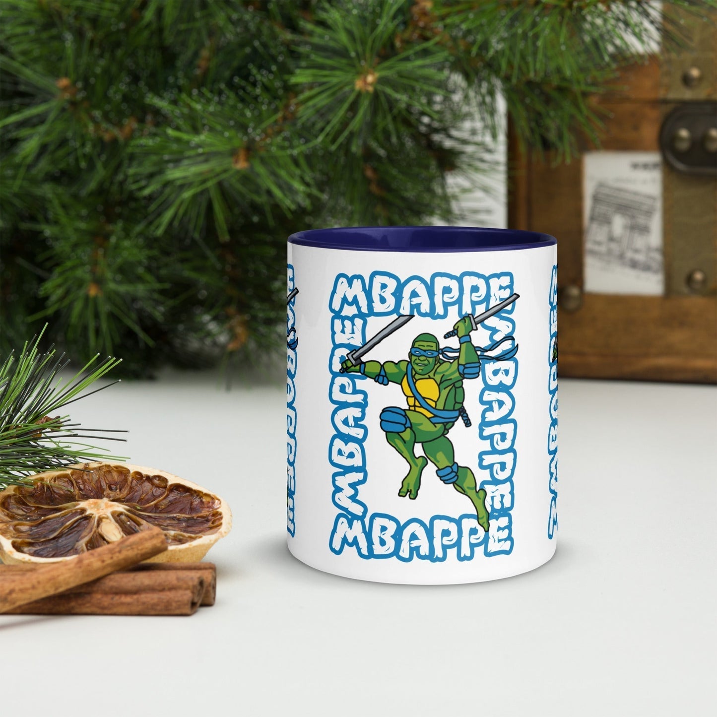 Kylian Mbappe Blue Ninja Turtle Leonardo Mug with Color Inside Mugs Football Kylian Mbappe Ninja Turtles PSG Real Madrid Next Cult Brand