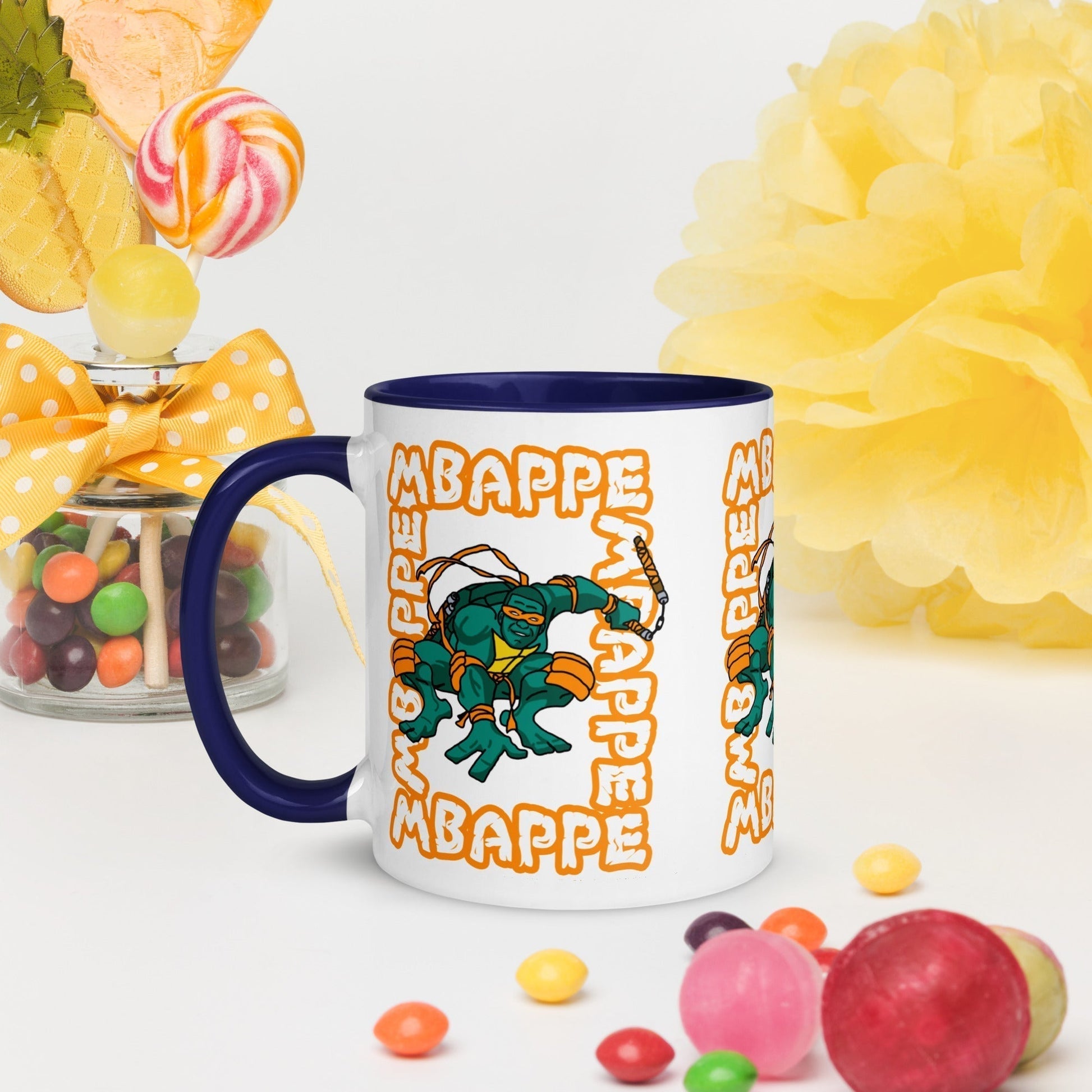 Kylian Mbappe Orange Ninja Turtle Michelangelo Mug with Color Inside Mugs Football Kylian Mbappe Ninja Turtles PSG Real Madrid Next Cult Brand