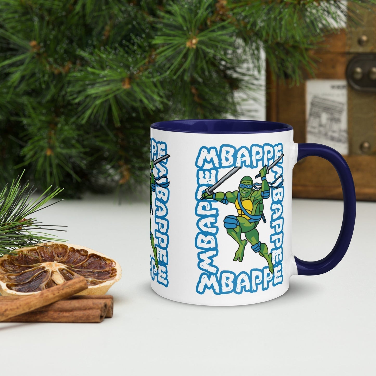 Kylian Mbappe Blue Ninja Turtle Leonardo Mug with Color Inside Mugs Football Kylian Mbappe Ninja Turtles PSG Real Madrid Next Cult Brand