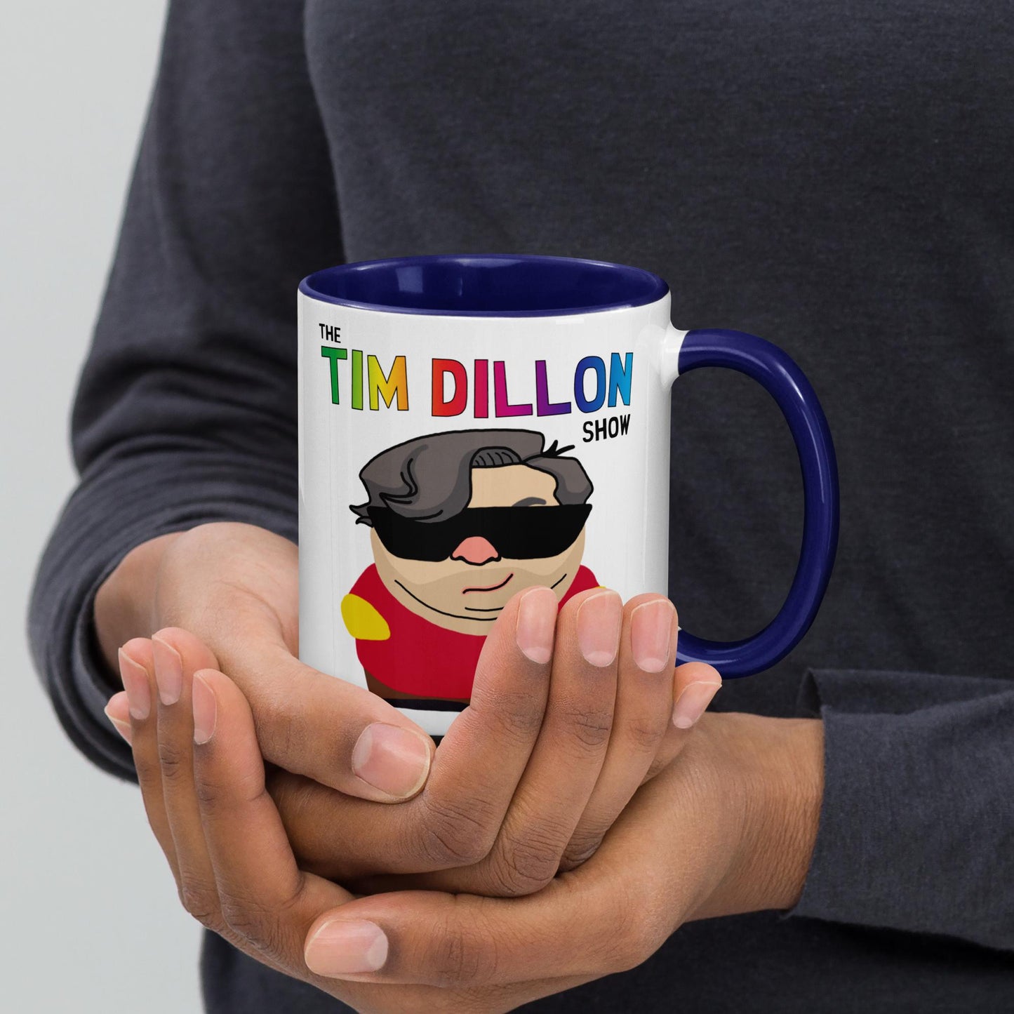 Tim Dillon Cartman, Southpark, The Tim Dillon Show, Tim Dillon Podcast, Tim Dillon Merch, Tim Dillon Mug with Color Inside Dark Blue Mugs Podcasts Stand-up Comedy Tim Dillon Next Cult Brand