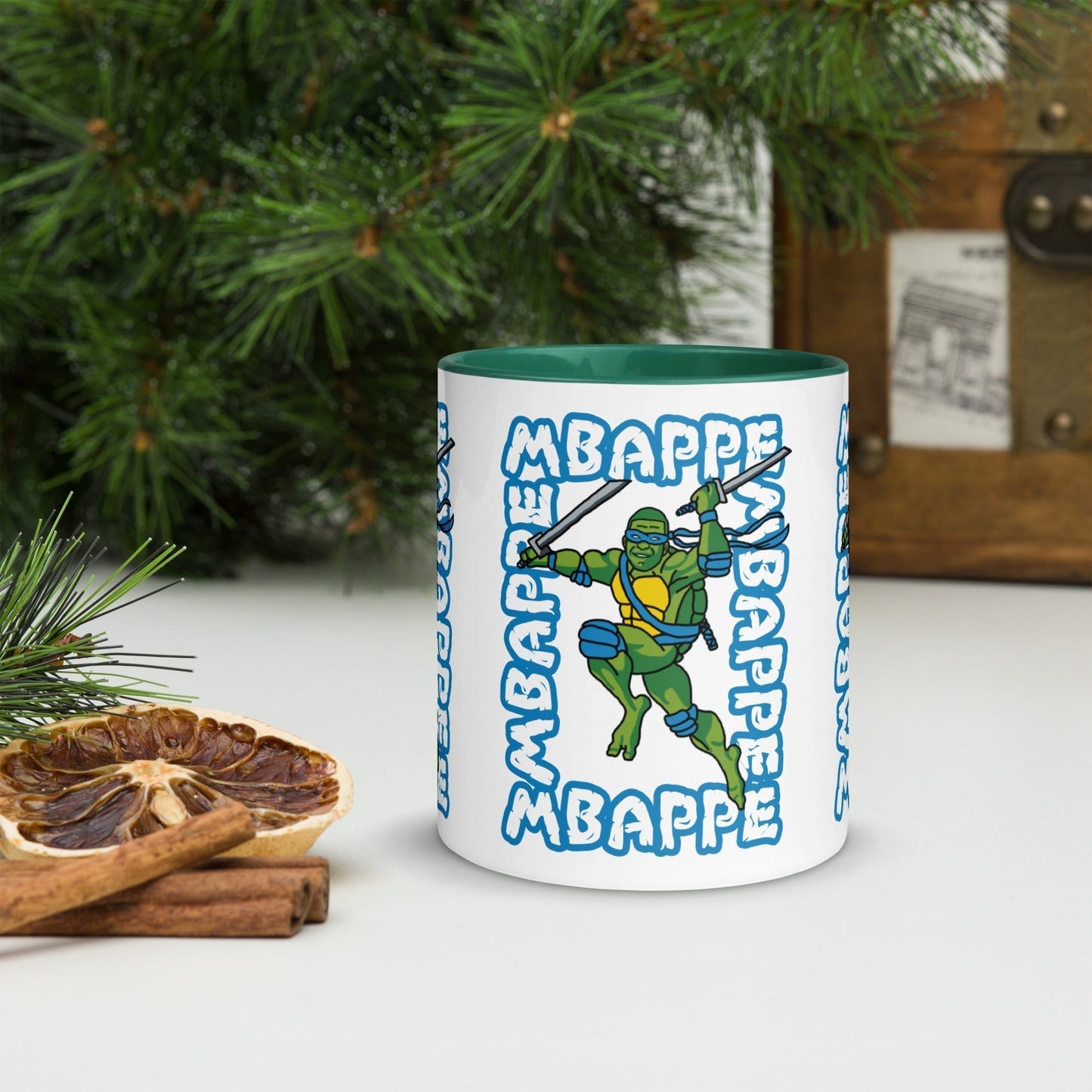 Kylian Mbappe Blue Ninja Turtle Leonardo Mug with Color Inside Mugs Football Kylian Mbappe Ninja Turtles PSG Real Madrid Next Cult Brand
