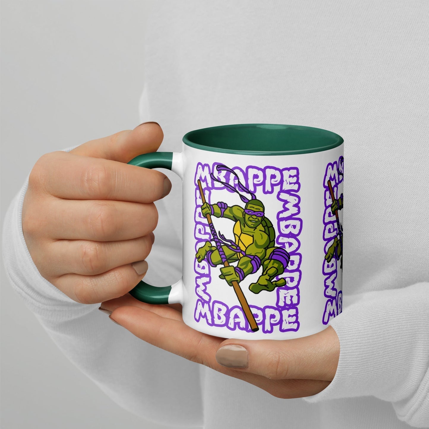 Kylian Mbappe Purple Ninja Turtle Donatello Mug with Color Inside Dark green Mugs Football Kylian Mbappe Ninja Turtles PSG Real Madrid Next Cult Brand