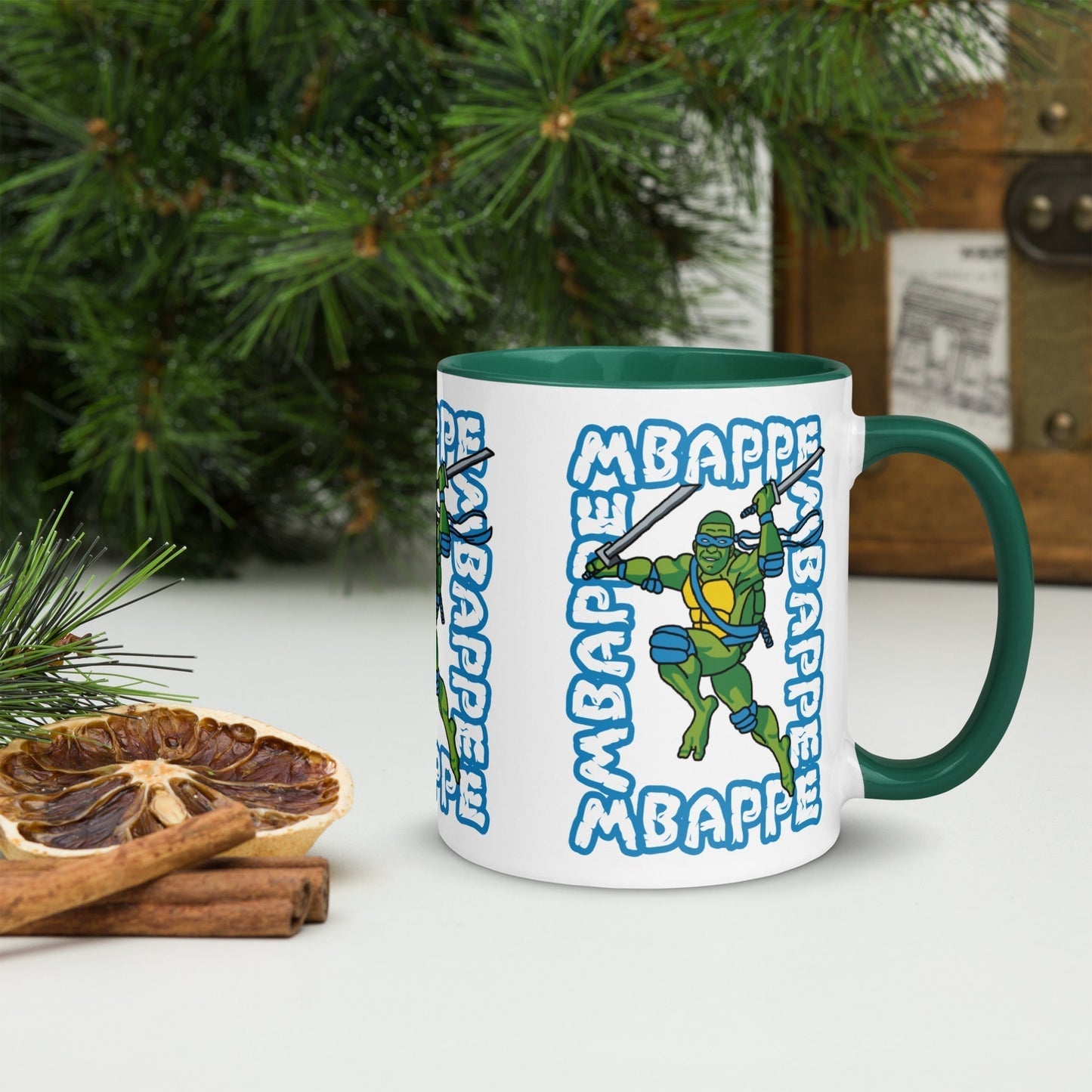 Kylian Mbappe Blue Ninja Turtle Leonardo Mug with Color Inside Mugs Football Kylian Mbappe Ninja Turtles PSG Real Madrid Next Cult Brand