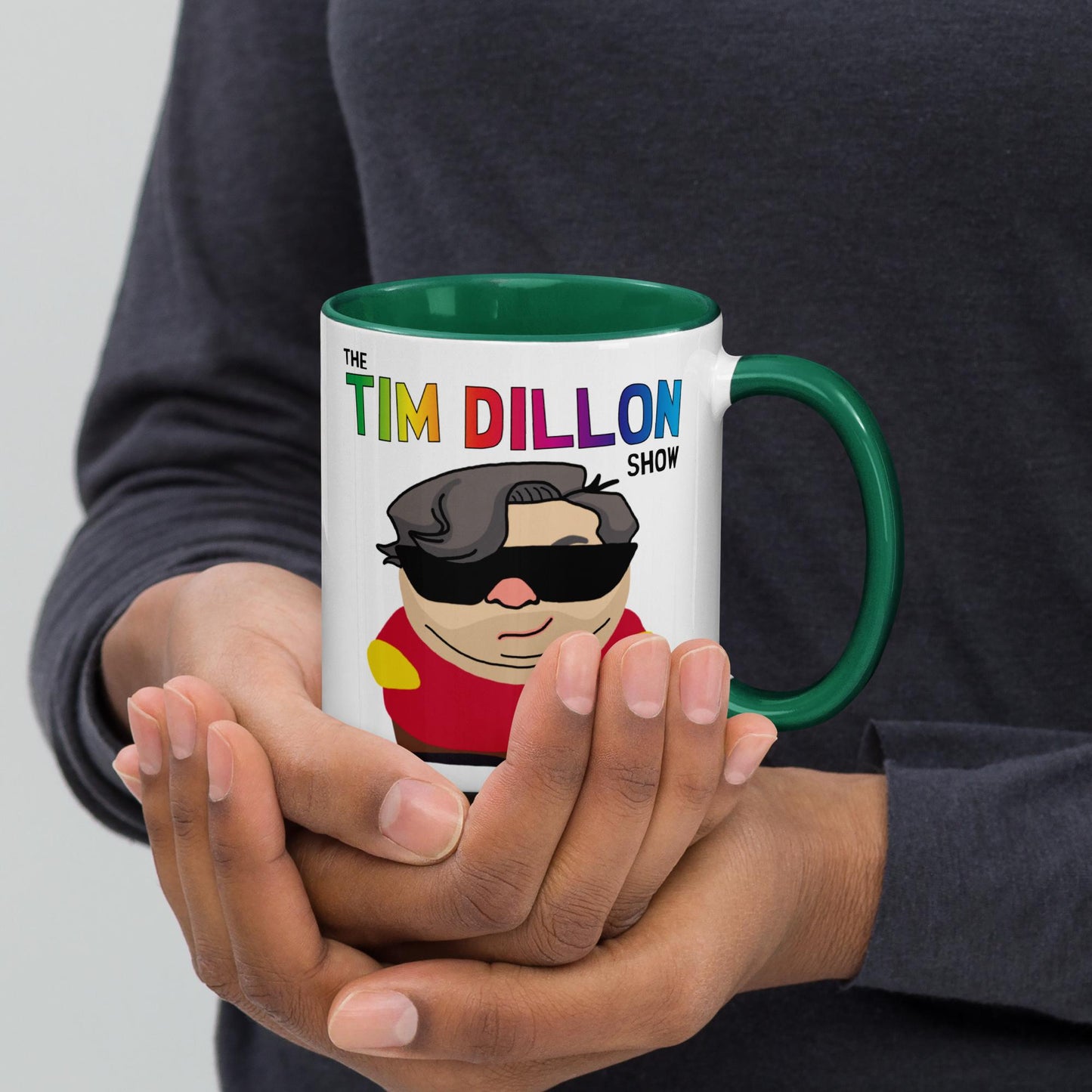 Tim Dillon Cartman, Southpark, The Tim Dillon Show, Tim Dillon Podcast, Tim Dillon Merch, Tim Dillon Mug with Color Inside Dark green Mugs Podcasts Stand-up Comedy Tim Dillon Next Cult Brand