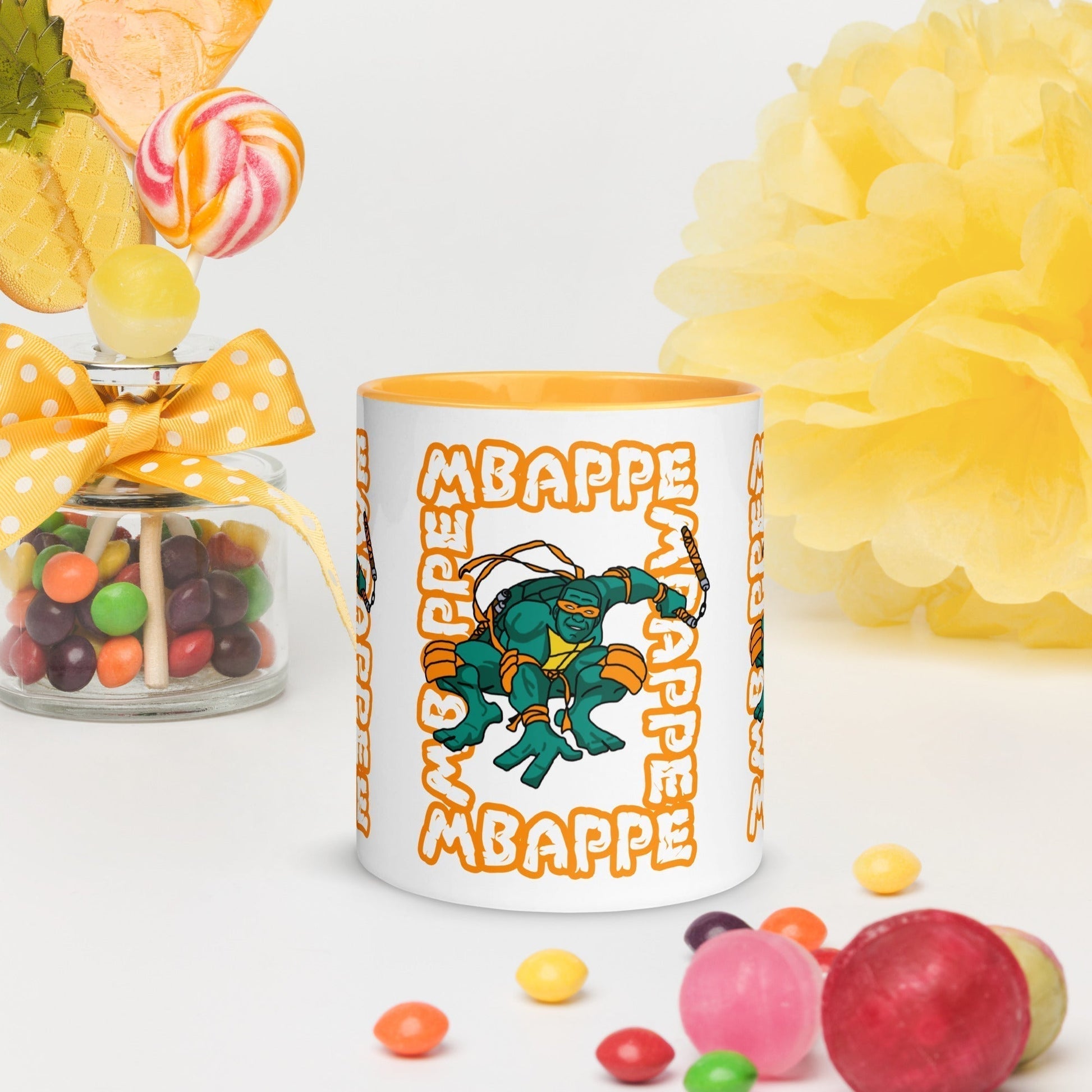Kylian Mbappe Orange Ninja Turtle Michelangelo Mug with Color Inside Mugs Football Kylian Mbappe Ninja Turtles PSG Real Madrid Next Cult Brand