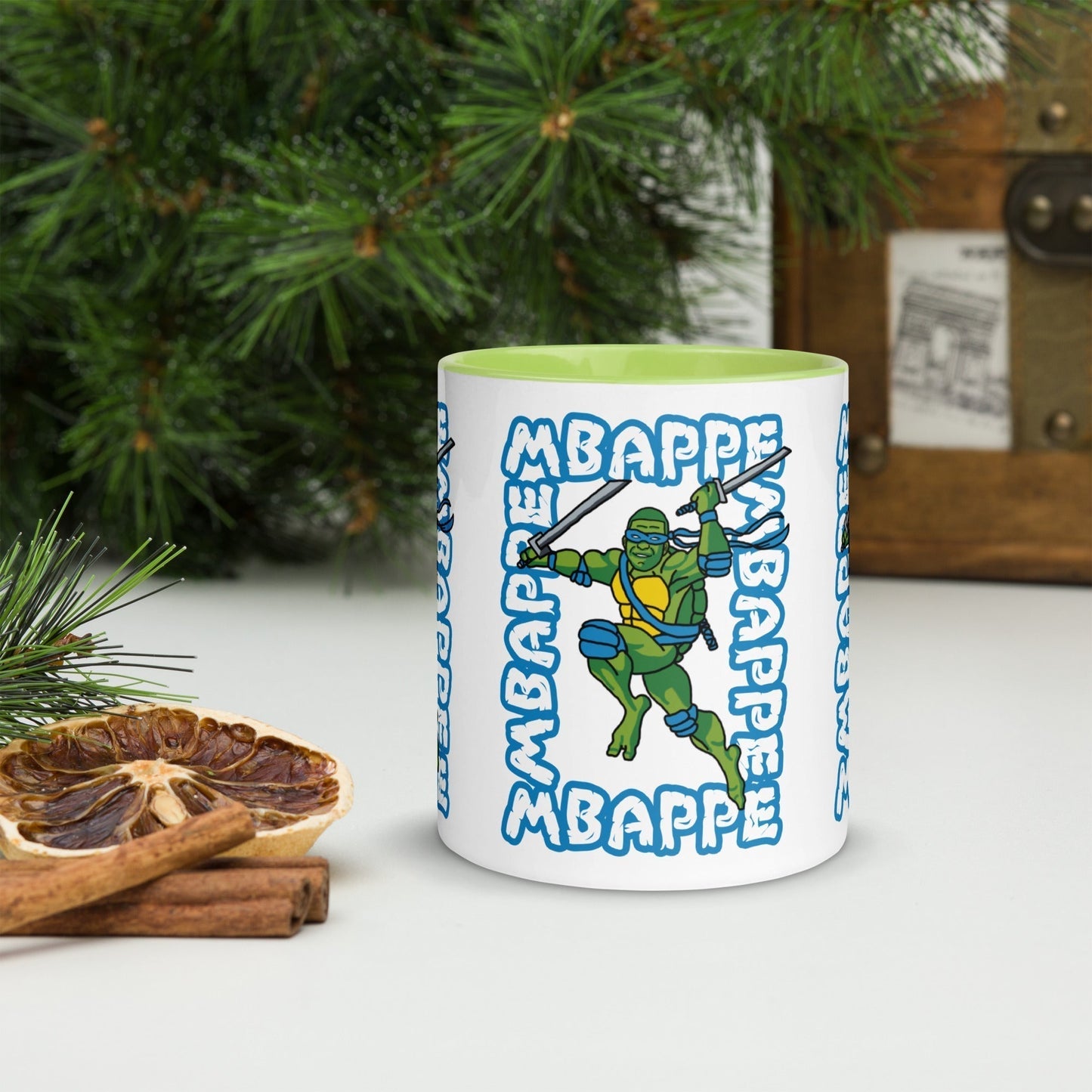 Kylian Mbappe Blue Ninja Turtle Leonardo Mug with Color Inside Mugs Football Kylian Mbappe Ninja Turtles PSG Real Madrid Next Cult Brand