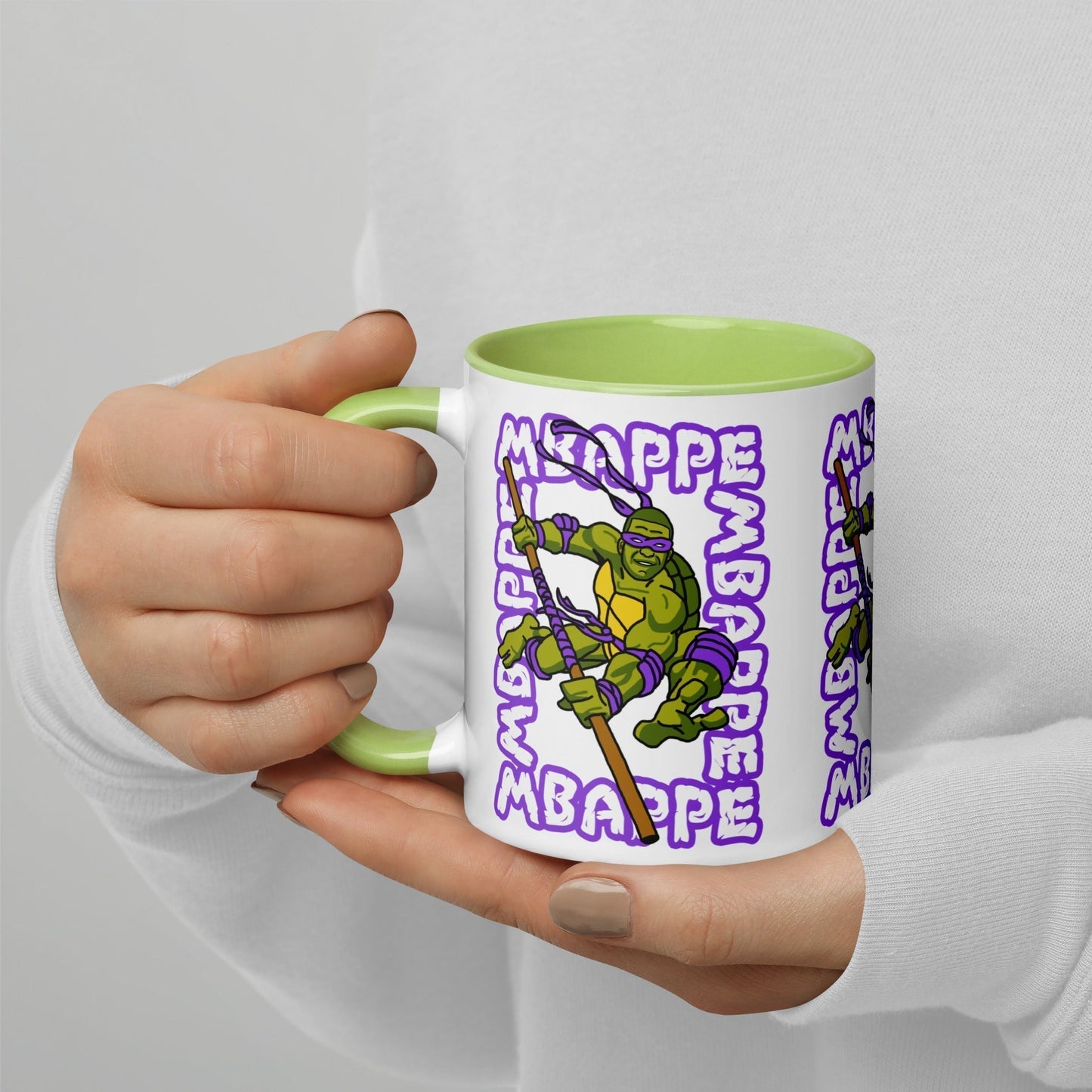 Kylian Mbappe Purple Ninja Turtle Donatello Mug with Color Inside Green Mugs Football Kylian Mbappe Ninja Turtles PSG Real Madrid Next Cult Brand