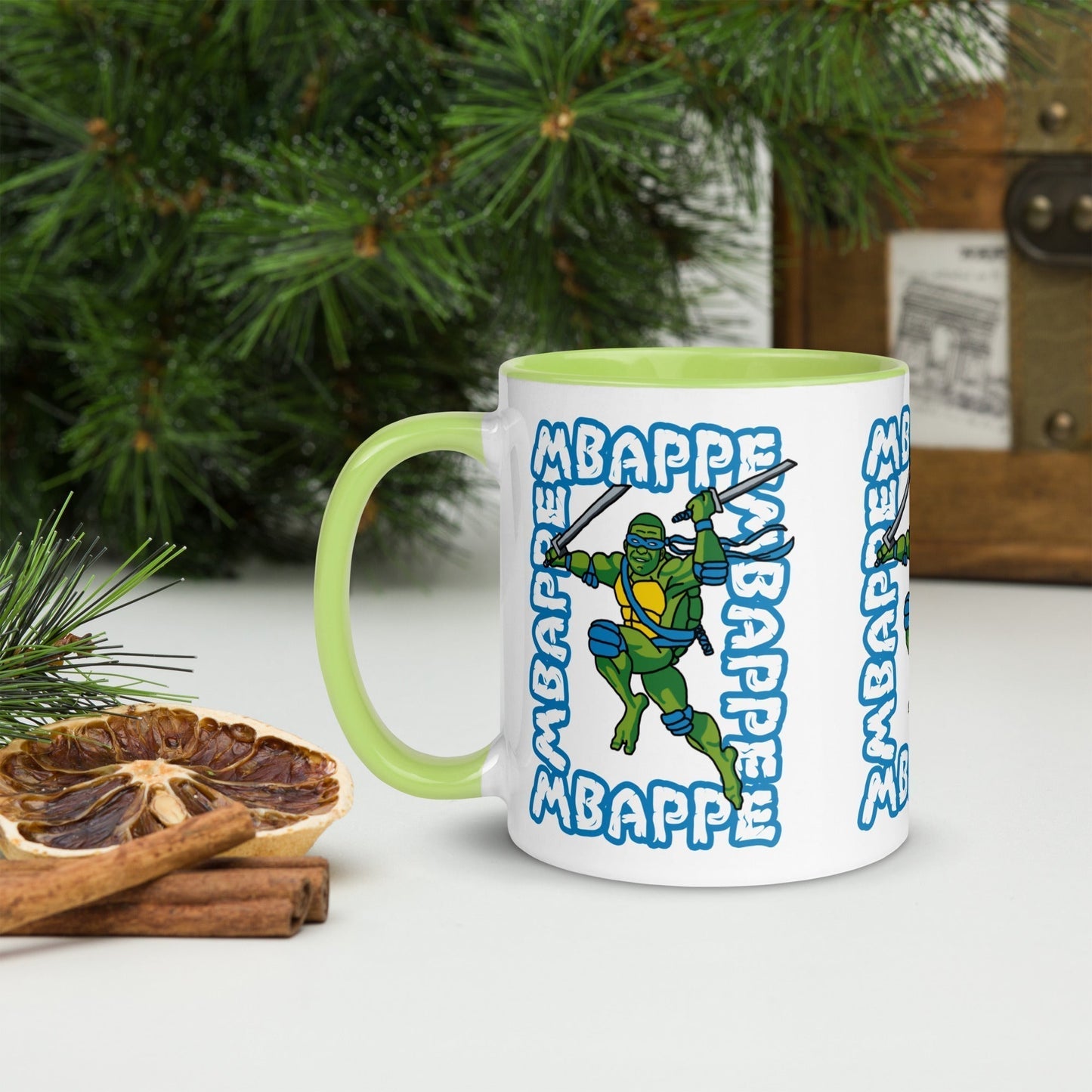 Kylian Mbappe Blue Ninja Turtle Leonardo Mug with Color Inside Green Mugs Football Kylian Mbappe Ninja Turtles PSG Real Madrid Next Cult Brand