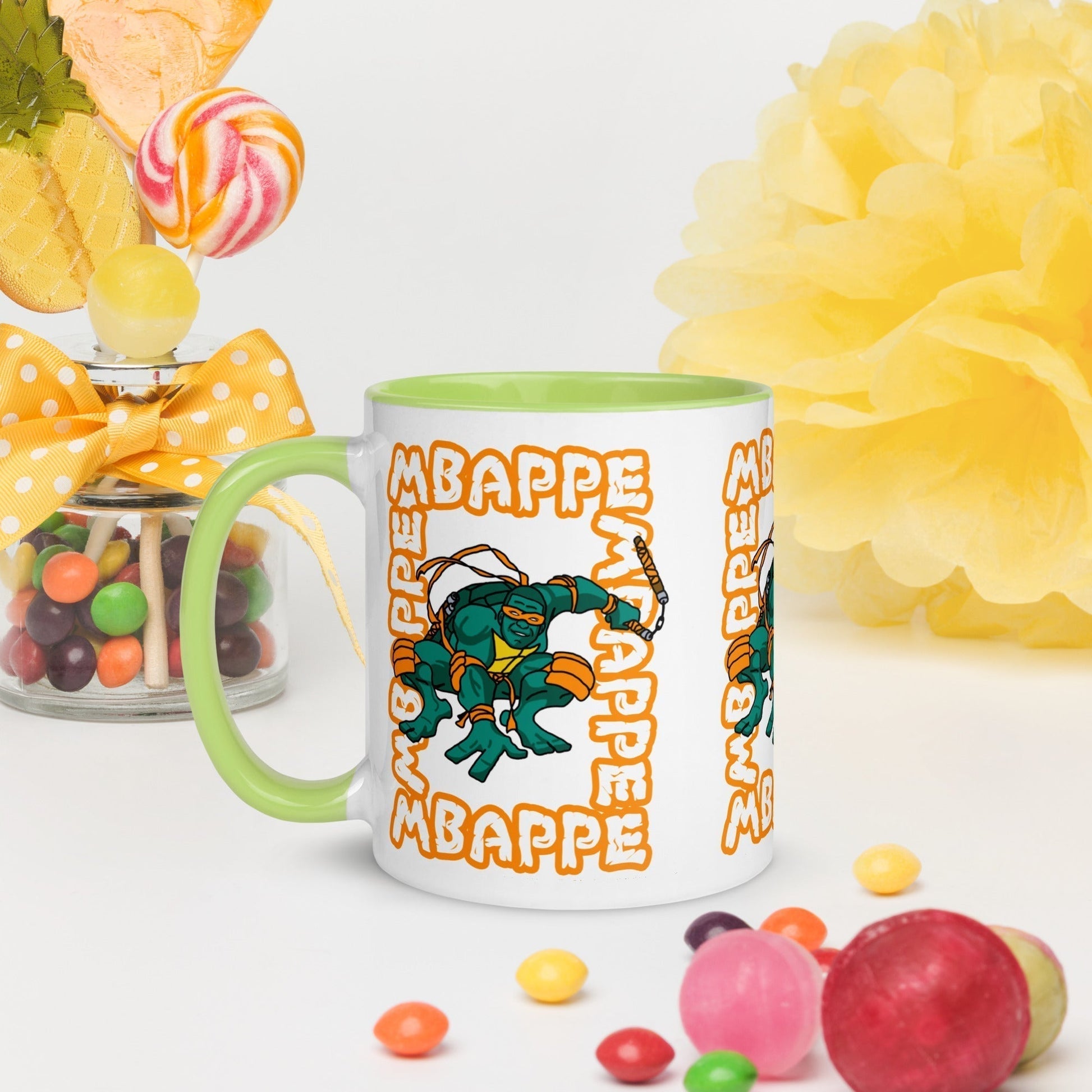Kylian Mbappe Orange Ninja Turtle Michelangelo Mug with Color Inside Mugs Football Kylian Mbappe Ninja Turtles PSG Real Madrid Next Cult Brand