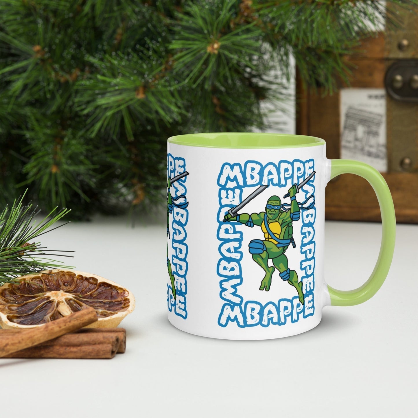 Kylian Mbappe Blue Ninja Turtle Leonardo Mug with Color Inside Mugs Football Kylian Mbappe Ninja Turtles PSG Real Madrid Next Cult Brand