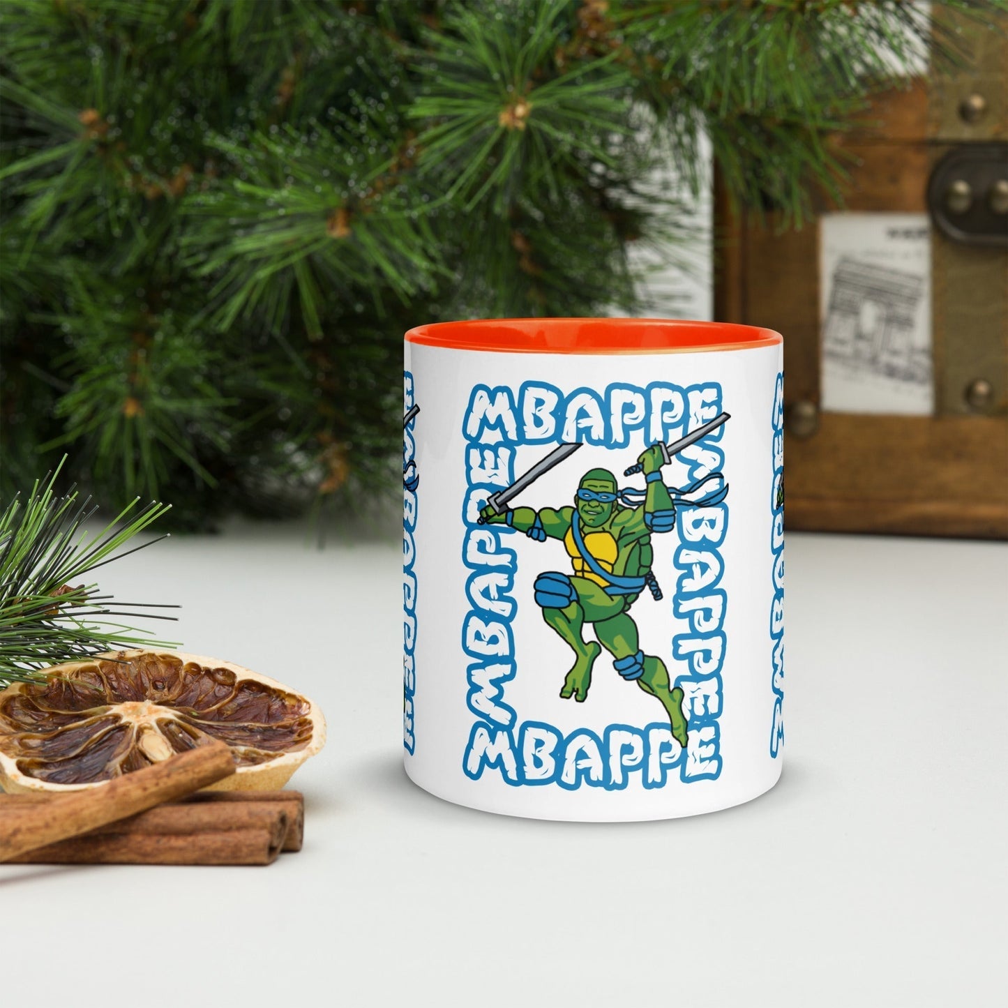 Kylian Mbappe Blue Ninja Turtle Leonardo Mug with Color Inside Mugs Football Kylian Mbappe Ninja Turtles PSG Real Madrid Next Cult Brand