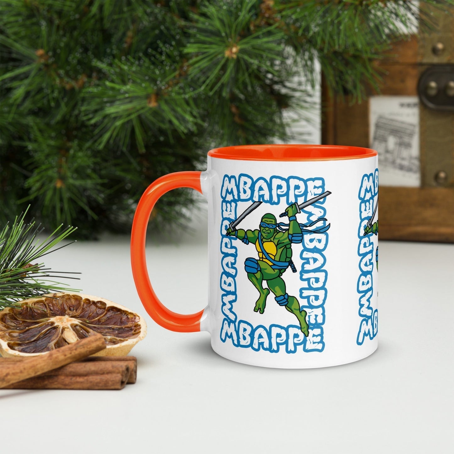 Kylian Mbappe Blue Ninja Turtle Leonardo Mug with Color Inside Orange Mugs Football Kylian Mbappe Ninja Turtles PSG Real Madrid Next Cult Brand