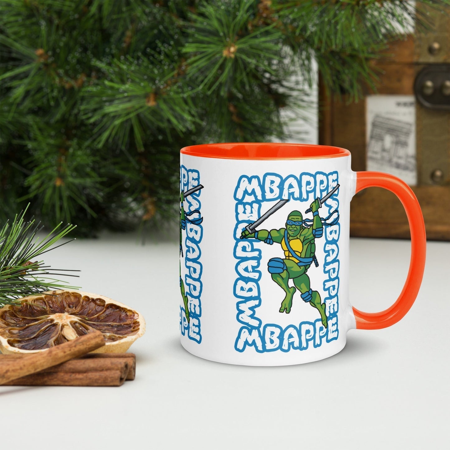 Kylian Mbappe Blue Ninja Turtle Leonardo Mug with Color Inside Mugs Football Kylian Mbappe Ninja Turtles PSG Real Madrid Next Cult Brand