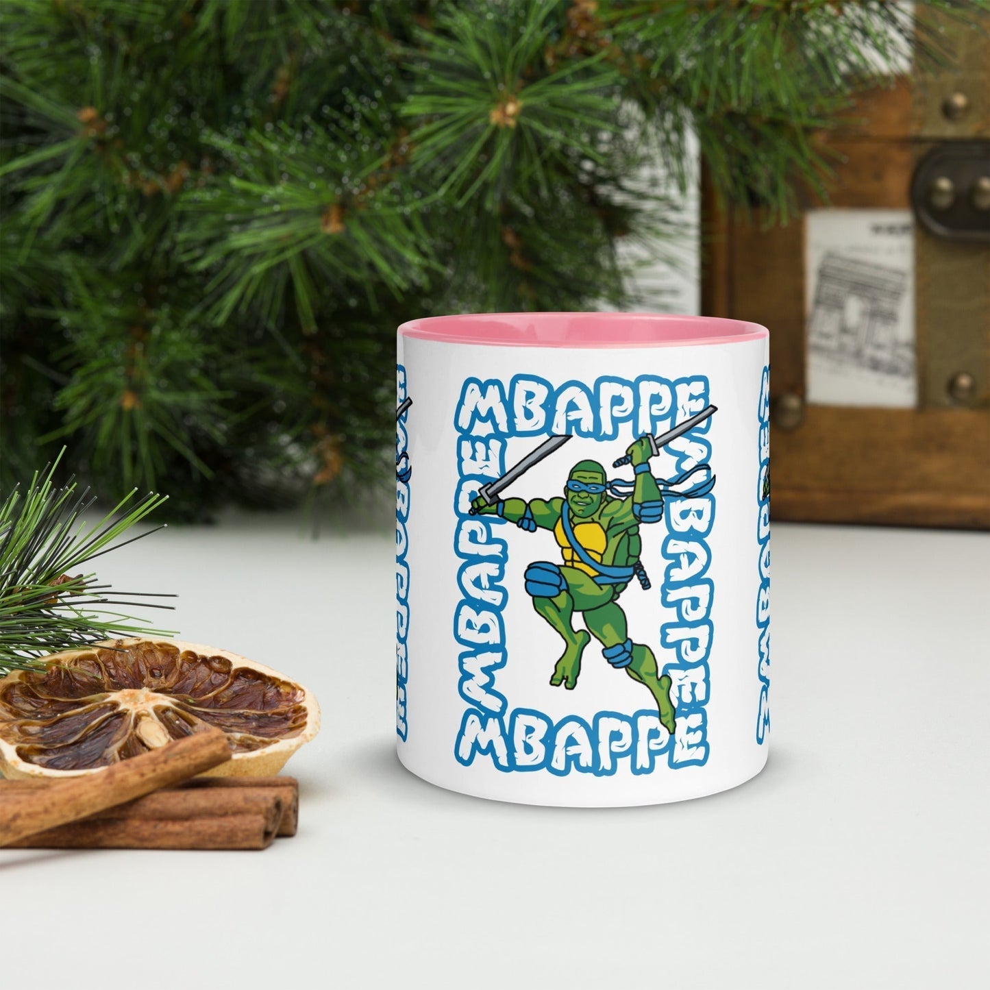 Kylian Mbappe Blue Ninja Turtle Leonardo Mug with Color Inside Mugs Football Kylian Mbappe Ninja Turtles PSG Real Madrid Next Cult Brand