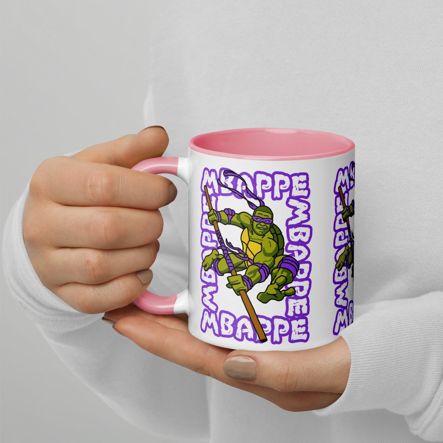 Kylian Mbappe Purple Ninja Turtle Donatello Mug with Color Inside Pink Mugs Football Kylian Mbappe Ninja Turtles PSG Real Madrid Next Cult Brand