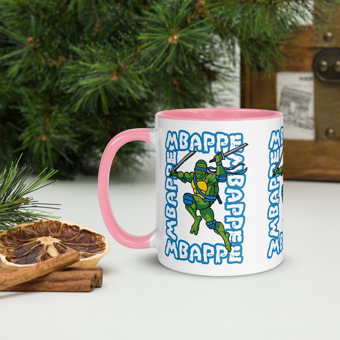 Kylian Mbappe Blue Ninja Turtle Leonardo Mug with Color Inside Pink Mugs Football Kylian Mbappe Ninja Turtles PSG Real Madrid Next Cult Brand