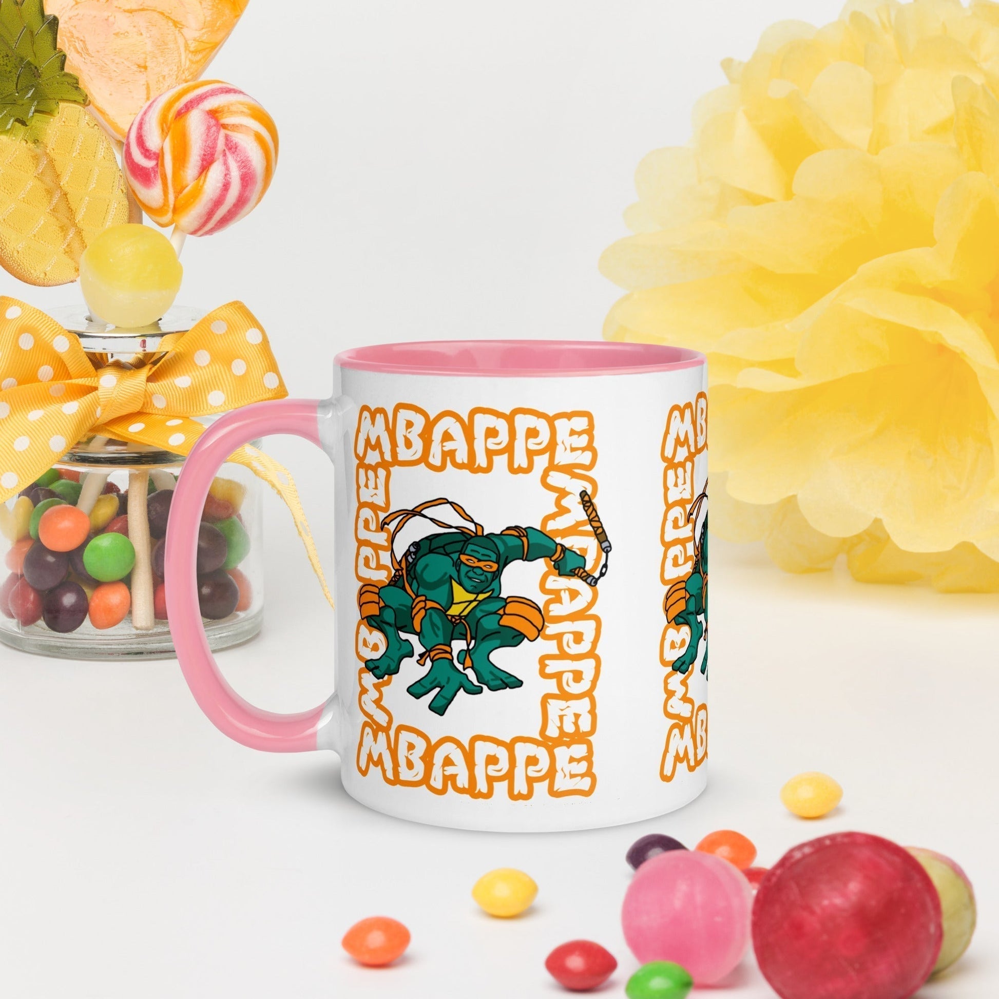 Kylian Mbappe Orange Ninja Turtle Michelangelo Mug with Color Inside Mugs Football Kylian Mbappe Ninja Turtles PSG Real Madrid Next Cult Brand