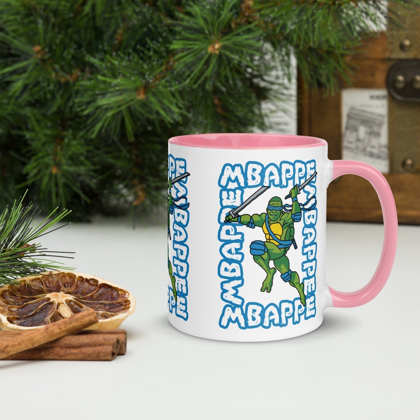 Kylian Mbappe Blue Ninja Turtle Leonardo Mug with Color Inside Mugs Football Kylian Mbappe Ninja Turtles PSG Real Madrid Next Cult Brand
