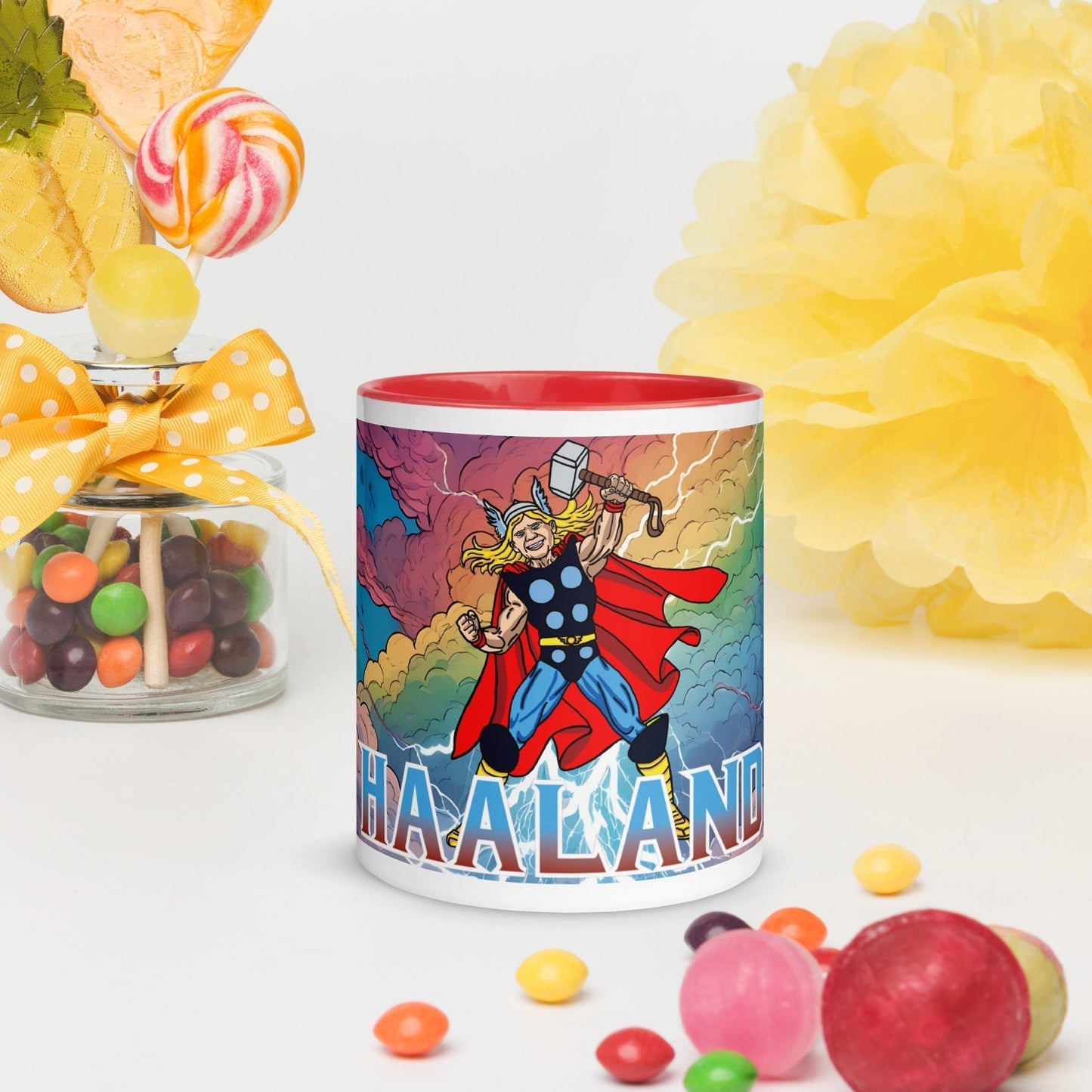 Erling Haaland Thor Avenger Manchester City Funny Football/ Soccer Meme Mug with Color Inside Red Mugs Erling Haaland Football Manchester City Thor Next Cult Brand