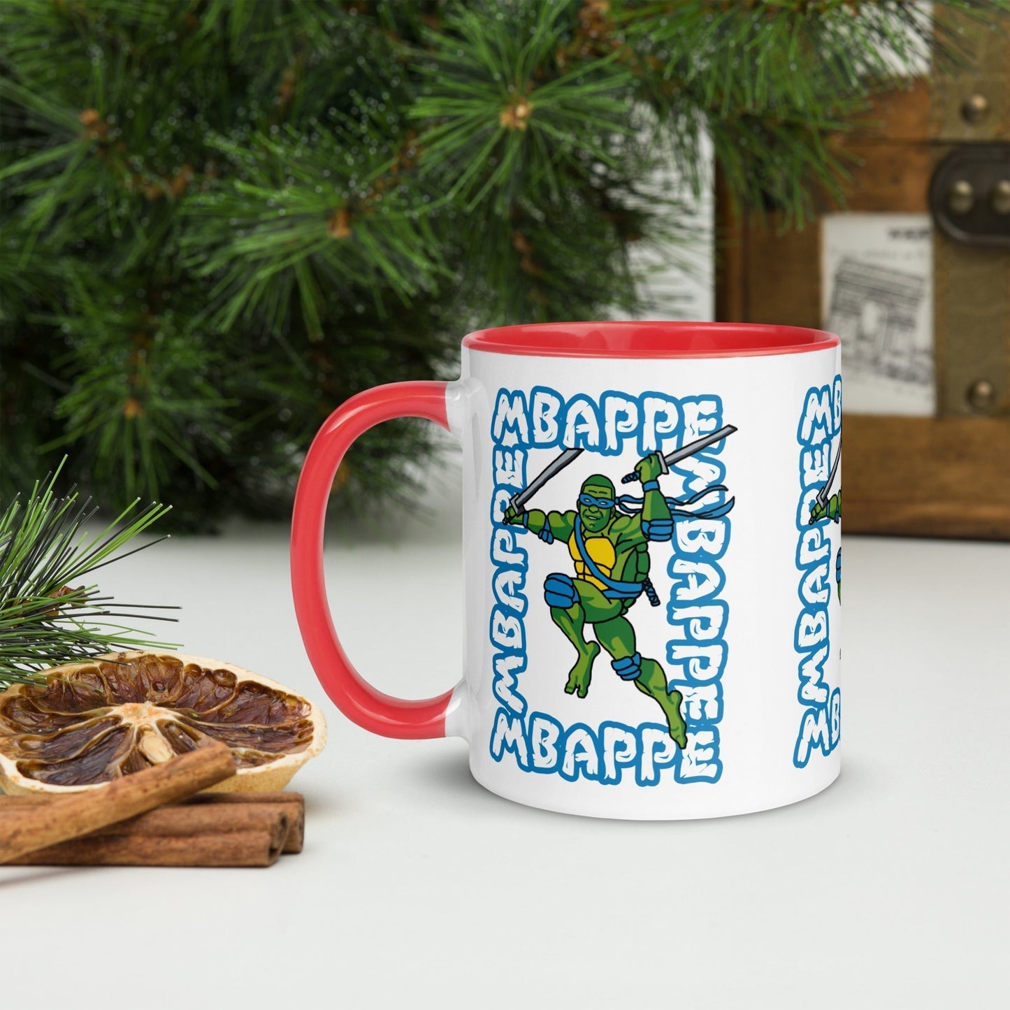 Kylian Mbappe Blue Ninja Turtle Leonardo Mug with Color Inside Red Mugs Football Kylian Mbappe Ninja Turtles PSG Real Madrid Next Cult Brand