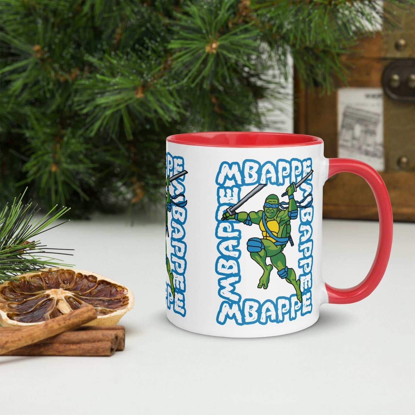 Kylian Mbappe Blue Ninja Turtle Leonardo Mug with Color Inside Mugs Football Kylian Mbappe Ninja Turtles PSG Real Madrid Next Cult Brand