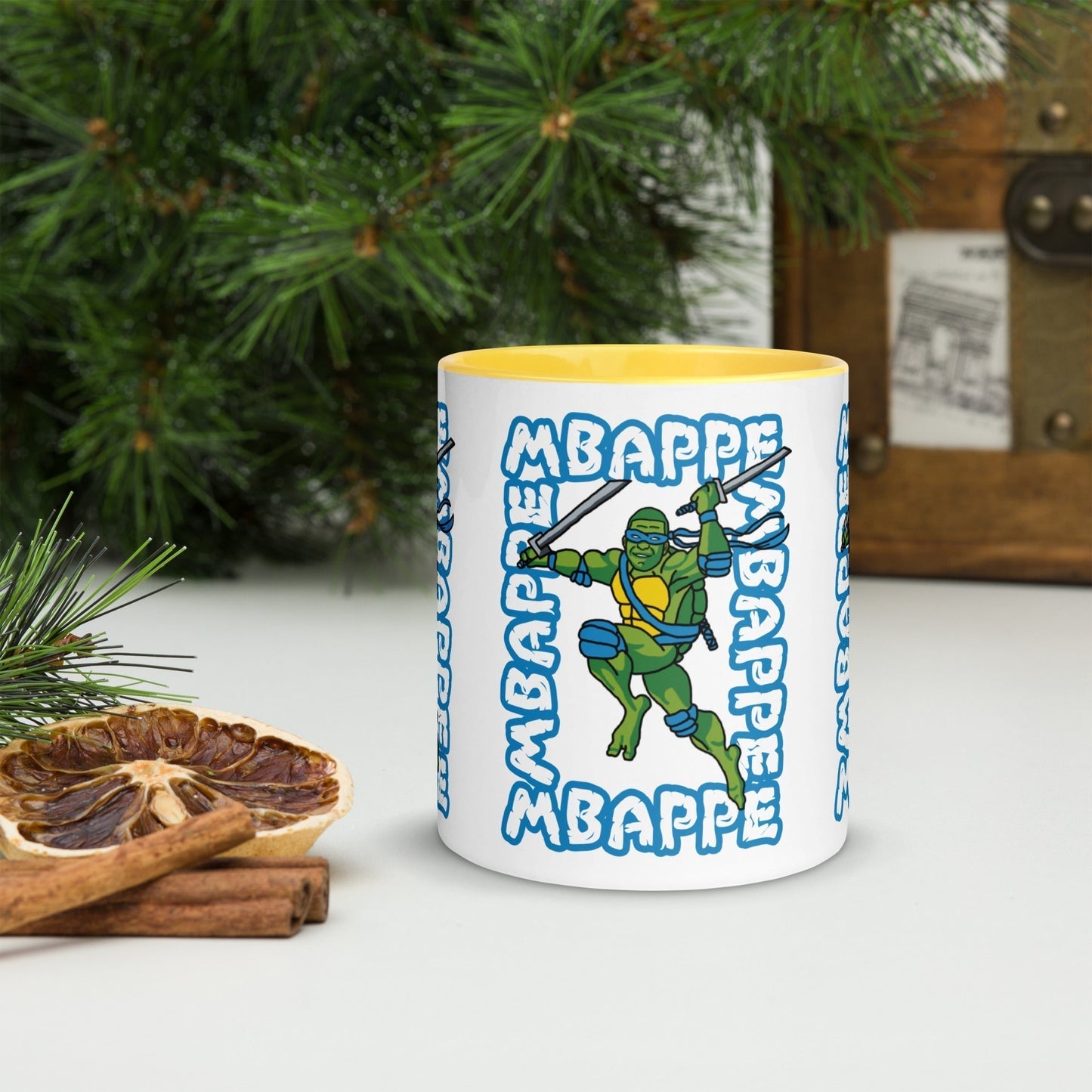 Kylian Mbappe Blue Ninja Turtle Leonardo Mug with Color Inside Mugs Football Kylian Mbappe Ninja Turtles PSG Real Madrid Next Cult Brand