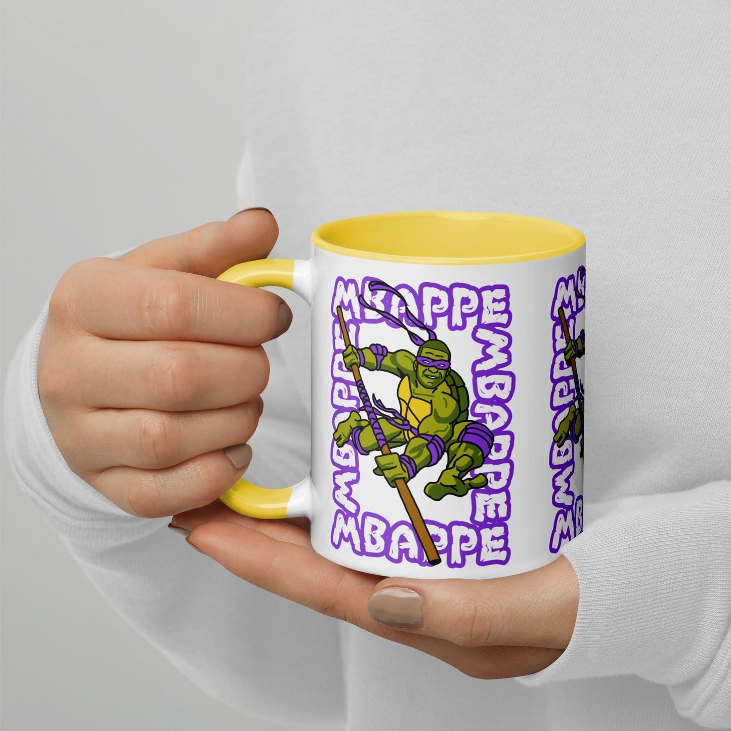 Kylian Mbappe Purple Ninja Turtle Donatello Mug with Color Inside Yellow Mugs Football Kylian Mbappe Ninja Turtles PSG Real Madrid Next Cult Brand