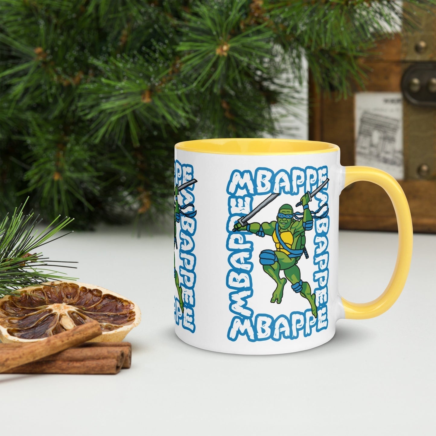 Kylian Mbappe Blue Ninja Turtle Leonardo Mug with Color Inside Mugs Football Kylian Mbappe Ninja Turtles PSG Real Madrid Next Cult Brand