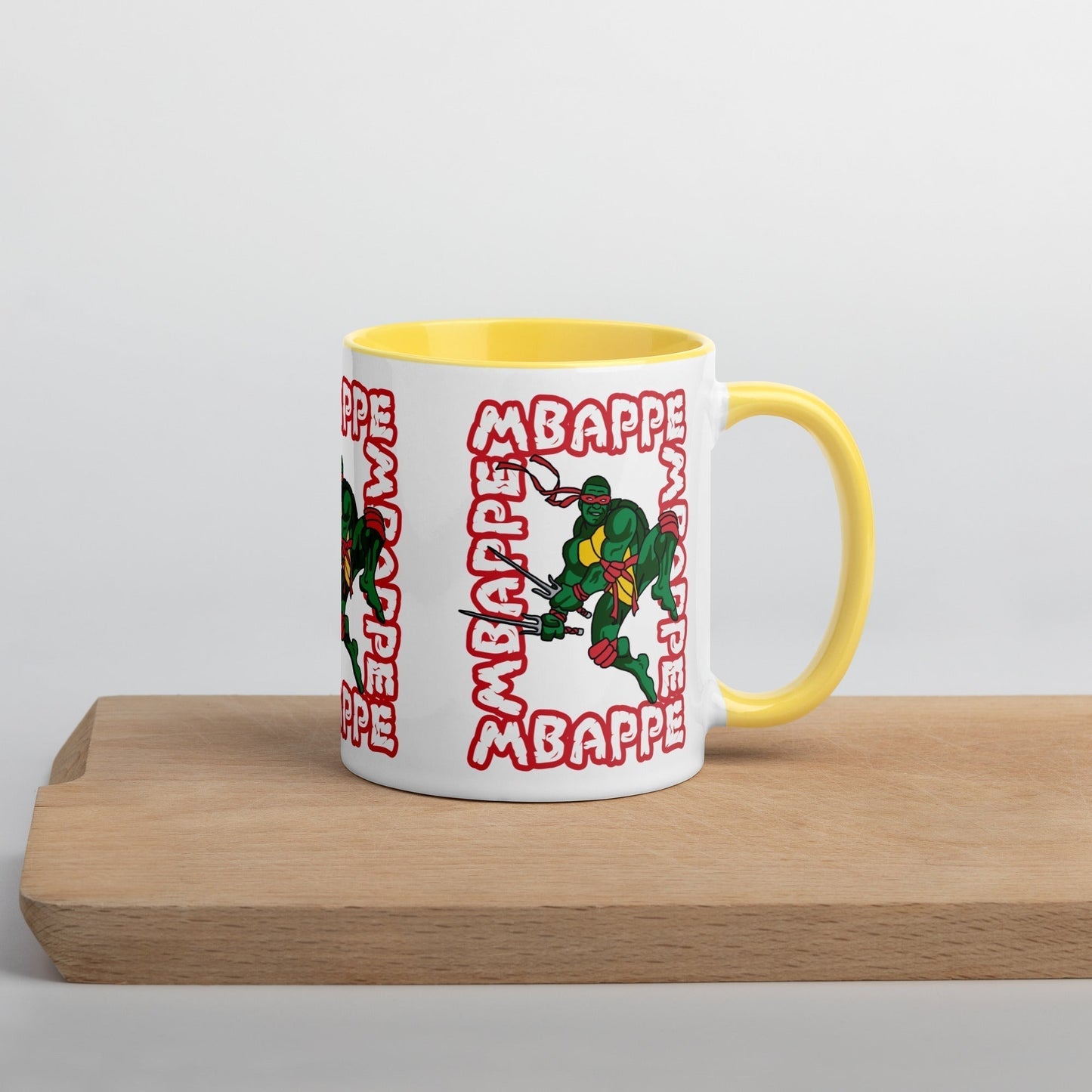Kylian Mbappe Red Ninja Turtle Raphael Mug with Color Inside Yellow Mugs Football Kylian Mbappe Ninja Turtles PSG Real Madrid Next Cult Brand