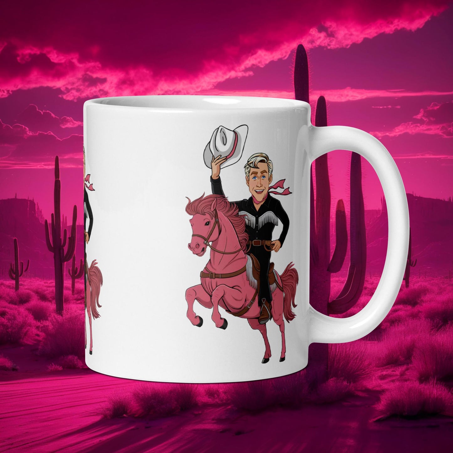 Ryan Gosling Ken Cowboy Horse Barbie Movie White glossy mug Default Title Mugs Barbie Celebrities Ken Movies Ryan Gosling Next Cult Brand
