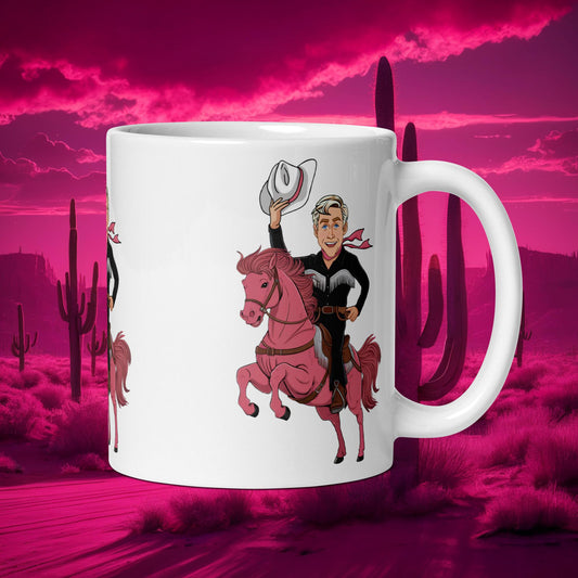 Ryan Gosling Ken Cowboy Horse Barbie Movie White glossy mug Default Title Mugs Barbie Celebrities Ken Movies Ryan Gosling Next Cult Brand