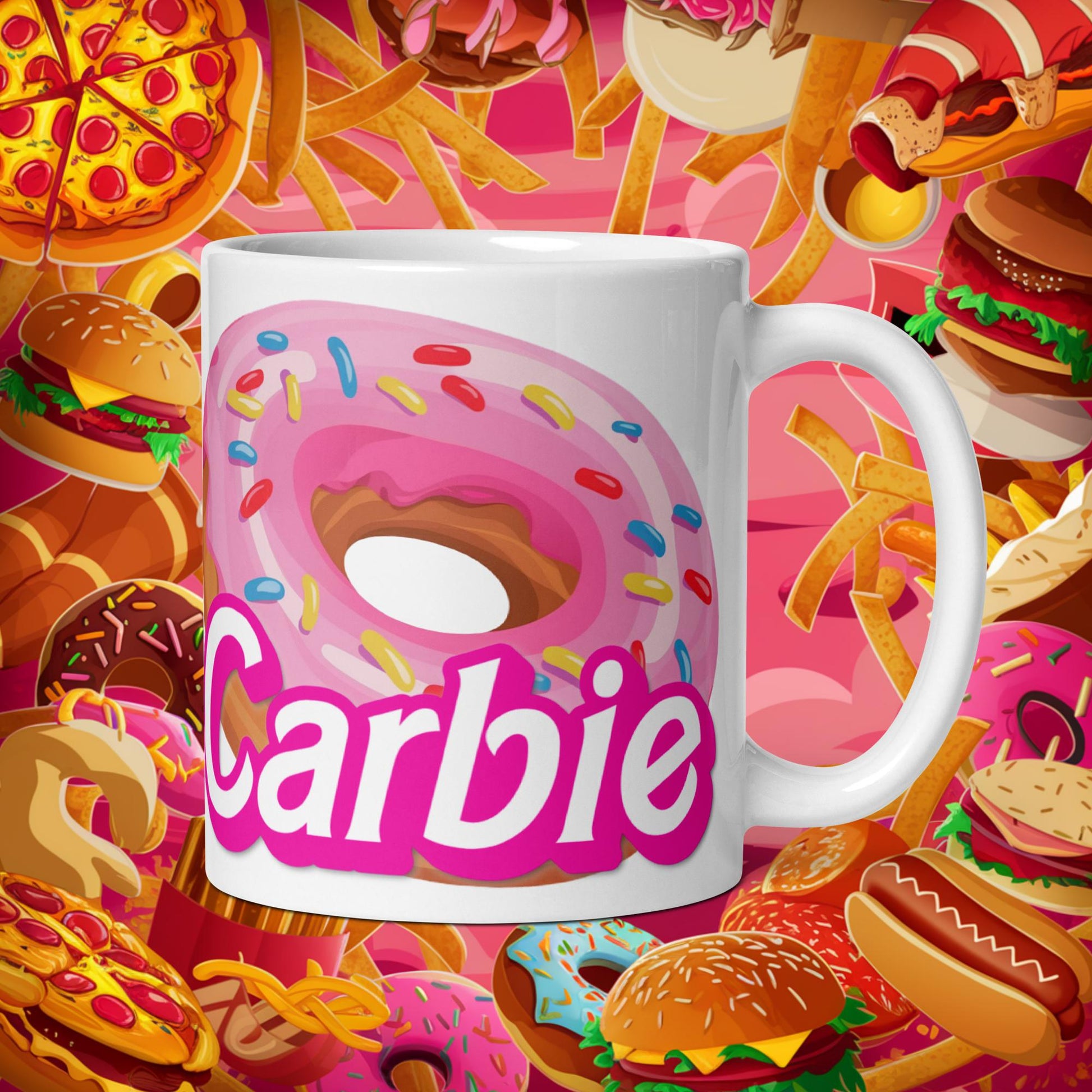 Carbie Barbie I Love Carbs I Love Donuts White glossy mug Default Title Mugs Barbie Carbie Donuts Fast Food Ken Movies Next Cult Brand