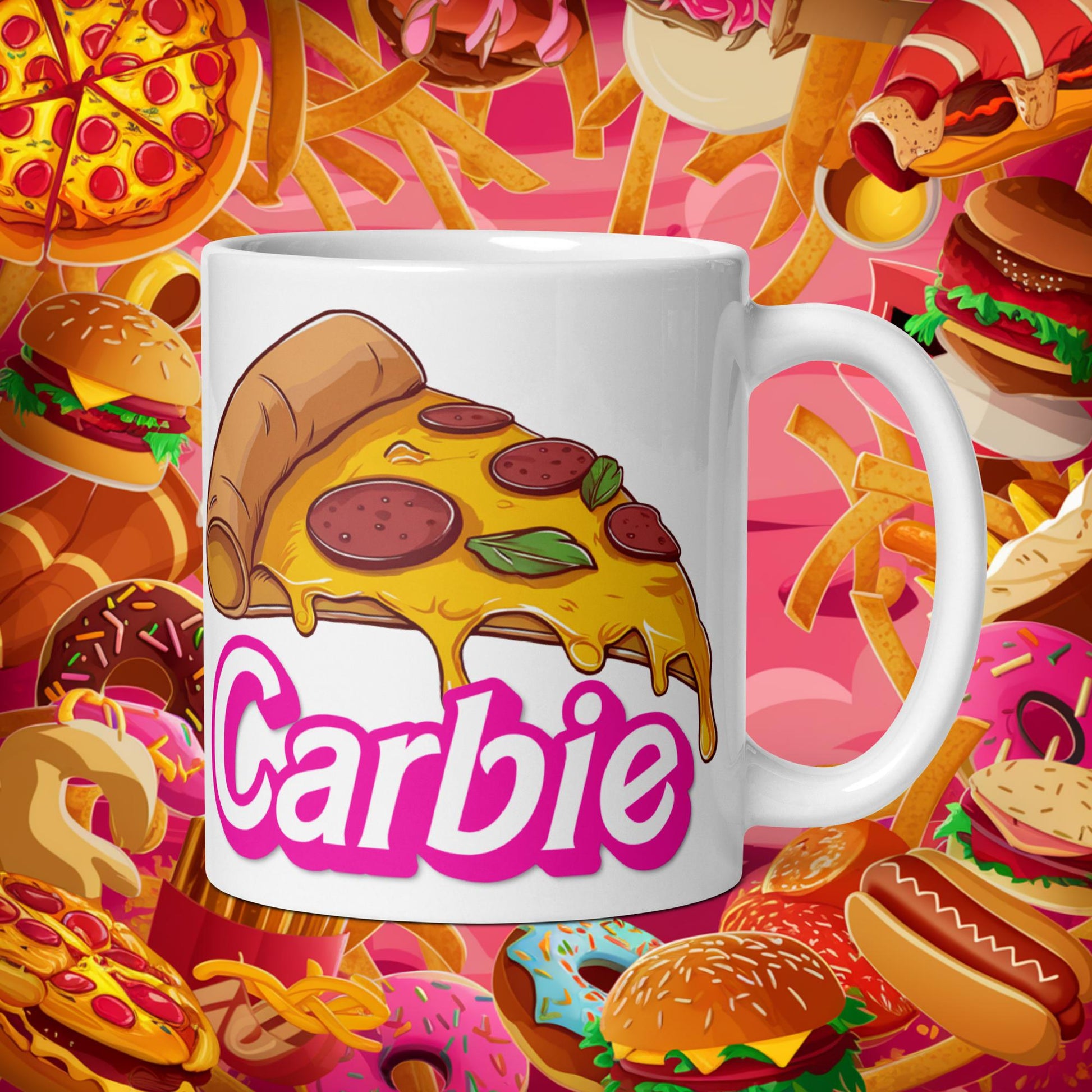 Carbie Barbie I Love Carbs I Love Pizza White glossy mug Default Title Mugs Barbie Carbie Fast Food Ken Movies Pizza Next Cult Brand