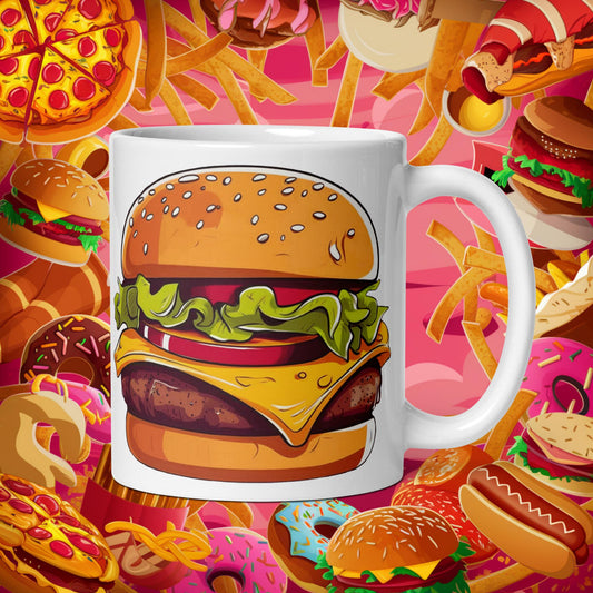 Cheeseburger I Love Burgers White glossy mug Default Title Mugs Burgers Fast Food Next Cult Brand
