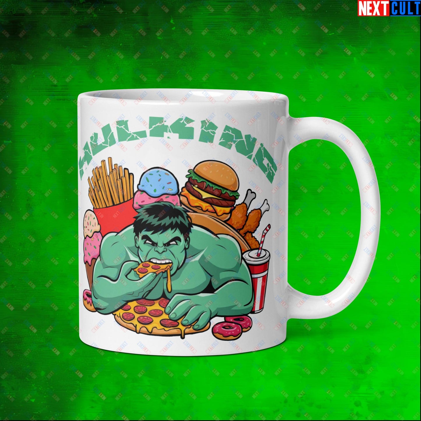 Hulking Bulking Funny Gym Meme Cartoon White glossy mug Default Title Mugs Avengers Bulking Fast Food Hulk Movies Next Cult Brand