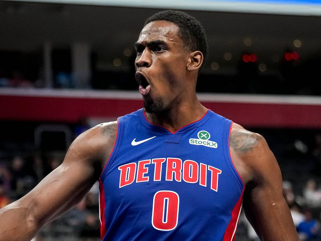 Jalen Duren in a blue Detroit Pistons uniform during the 2025-26 season
