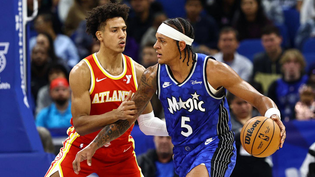 Paolo Banchero dribbles for the Orlando Magic against Atlanta in a recent NBA game