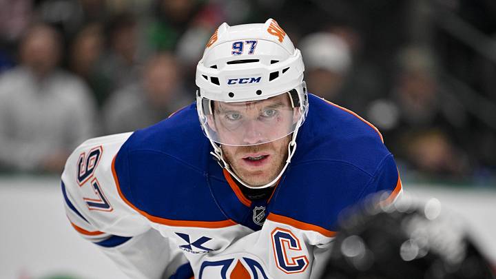 Connor McDavid skating in Edmonton Oilers colors during the 2026 NHL season