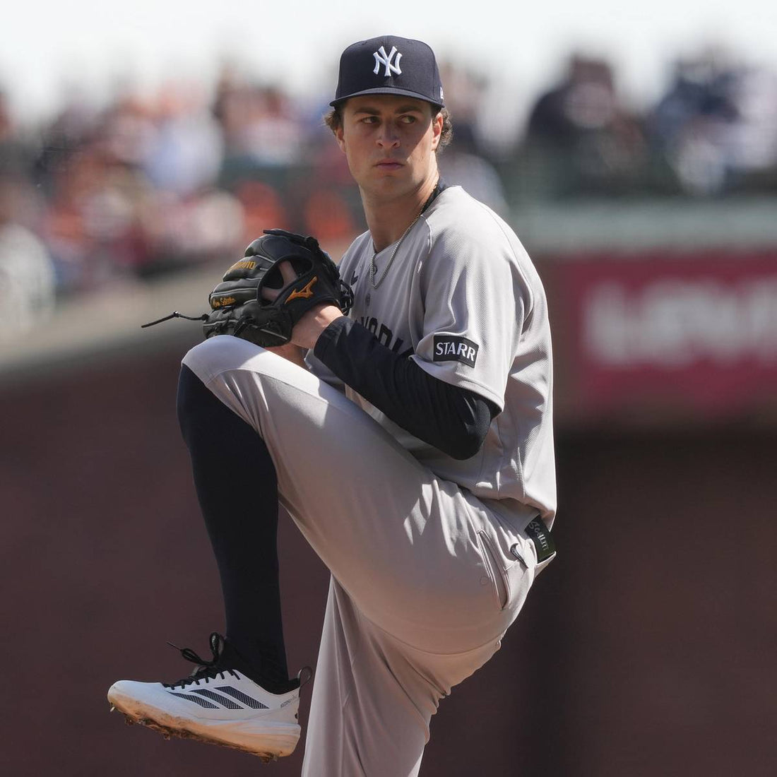 Cam Schlittler in 2026 Yankees road uniform; illustrative current-season photo