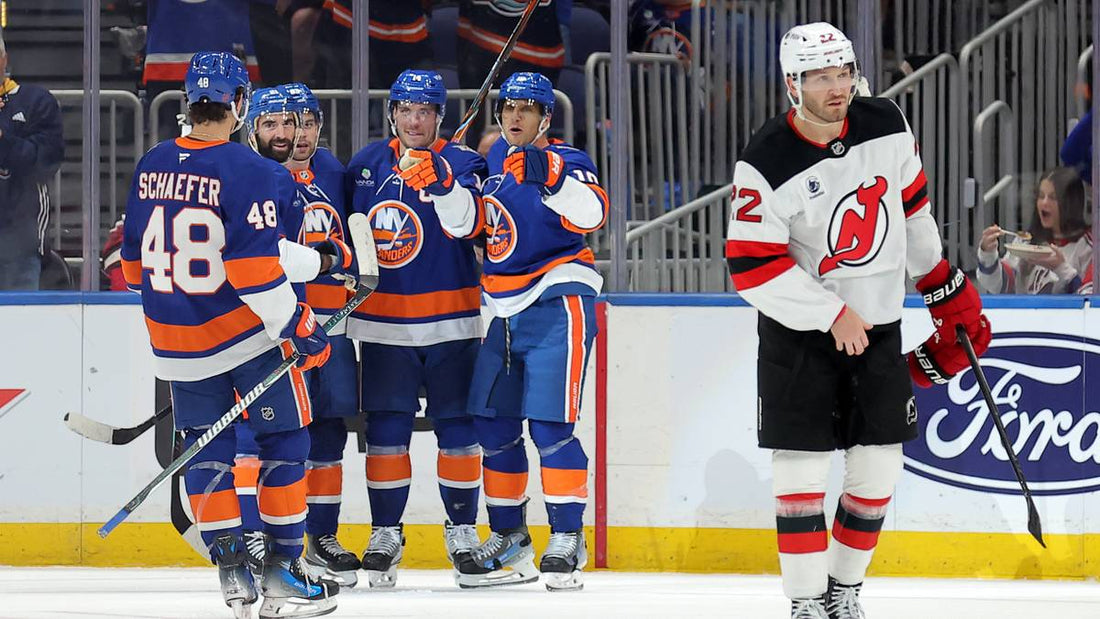 Bo Horvat celebrating in a New York Islanders uniform during October 2026
