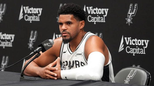 Tobias Harris speaking at San Antonio Spurs media day in 2026