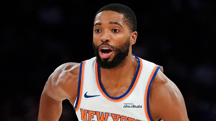 Mikal Bridges in New York Knicks colors during the 2026 preseason