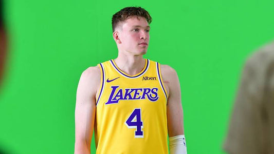 Dalton Knecht in a Lakers uniform at the September 2026 team media day