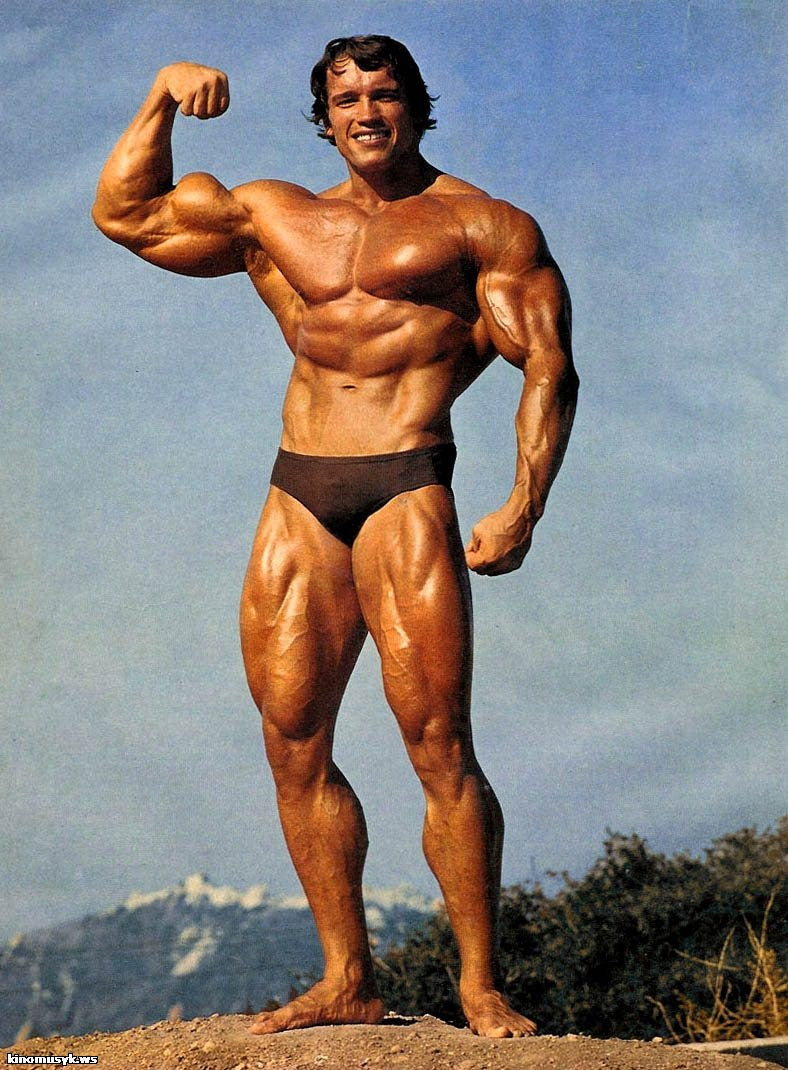 Arnold Schwarzenegger posing during his classic bodybuilding era